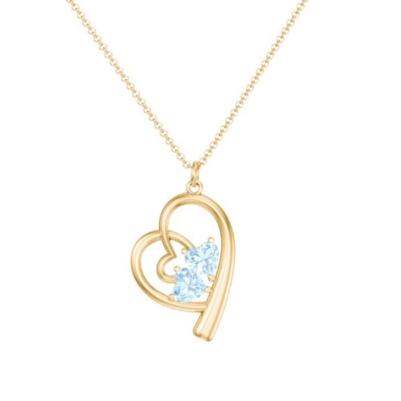 NWT Intertwined Heart In Heart Pendant with 2 Gemstones - Picture 1 of 4